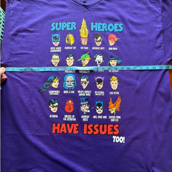 DC Comics Purple T-Shirt Super Heroes Have Issues Too Men’s 2XL - Picture 4 of 8